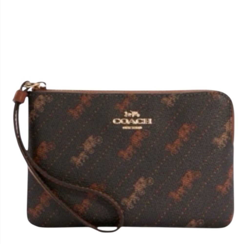 Coach Corner Zip Wristlet With Horse And Carriage Dot Print - Picture 2 of 6